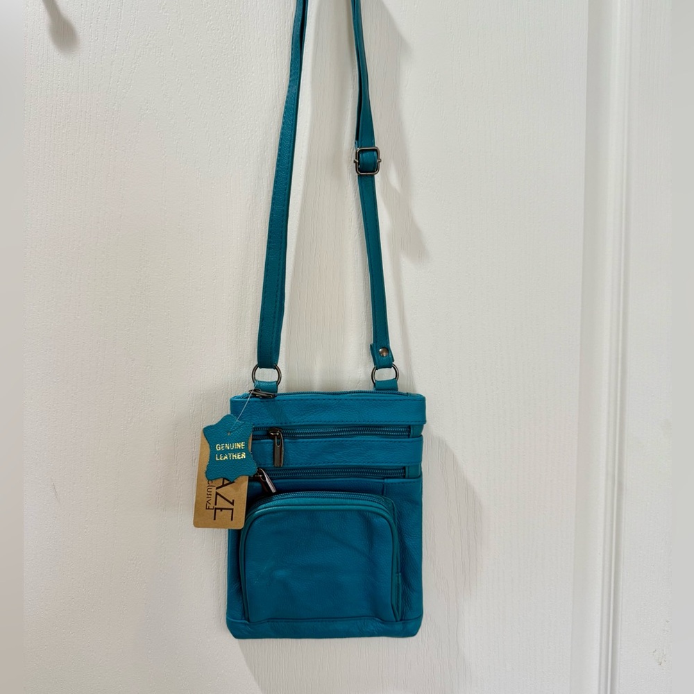 Teal Blue Genuine Leather Crossbody Bag Purse NWT